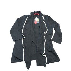 Red Petite Open Front Ruffle Cardigan Jacket Black With White Trim Size MP NWT